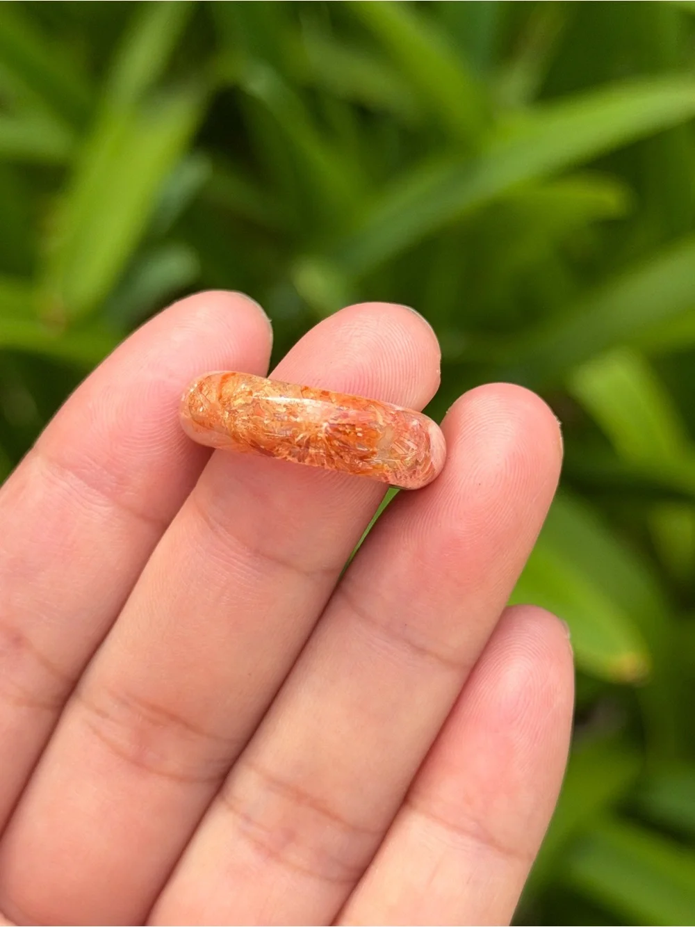 Size 7.5 Handcrafted Floral Coral Jade Dome Ring Peach Orange Color 1757